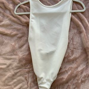 High neck open back white bodysuit!